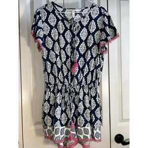 Matilda Jane Womens M On The Fringe Romper Navy and Pink Boho